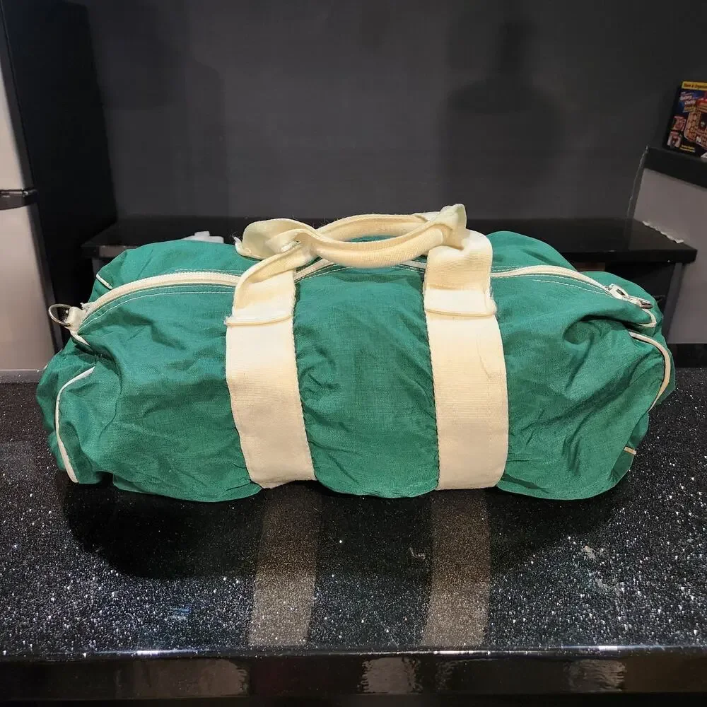 VTG 60s? LL Bean Script Sawtooth Green Duffle Gym Bag Full Zip 1960s‎ USA Made